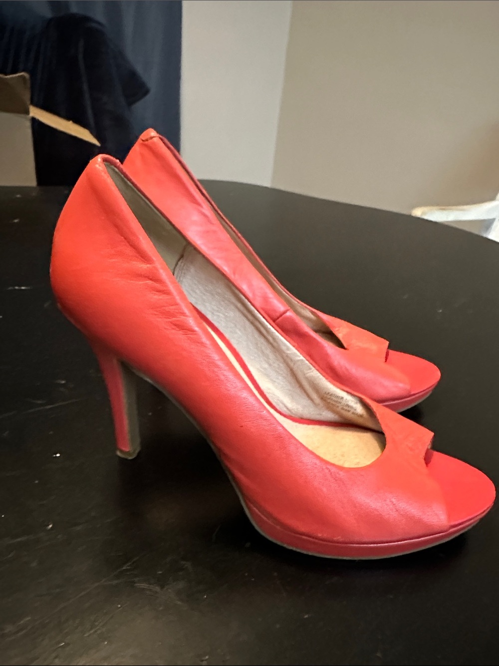 le chateau Coral Red Peep-Toe Stiletto Heels